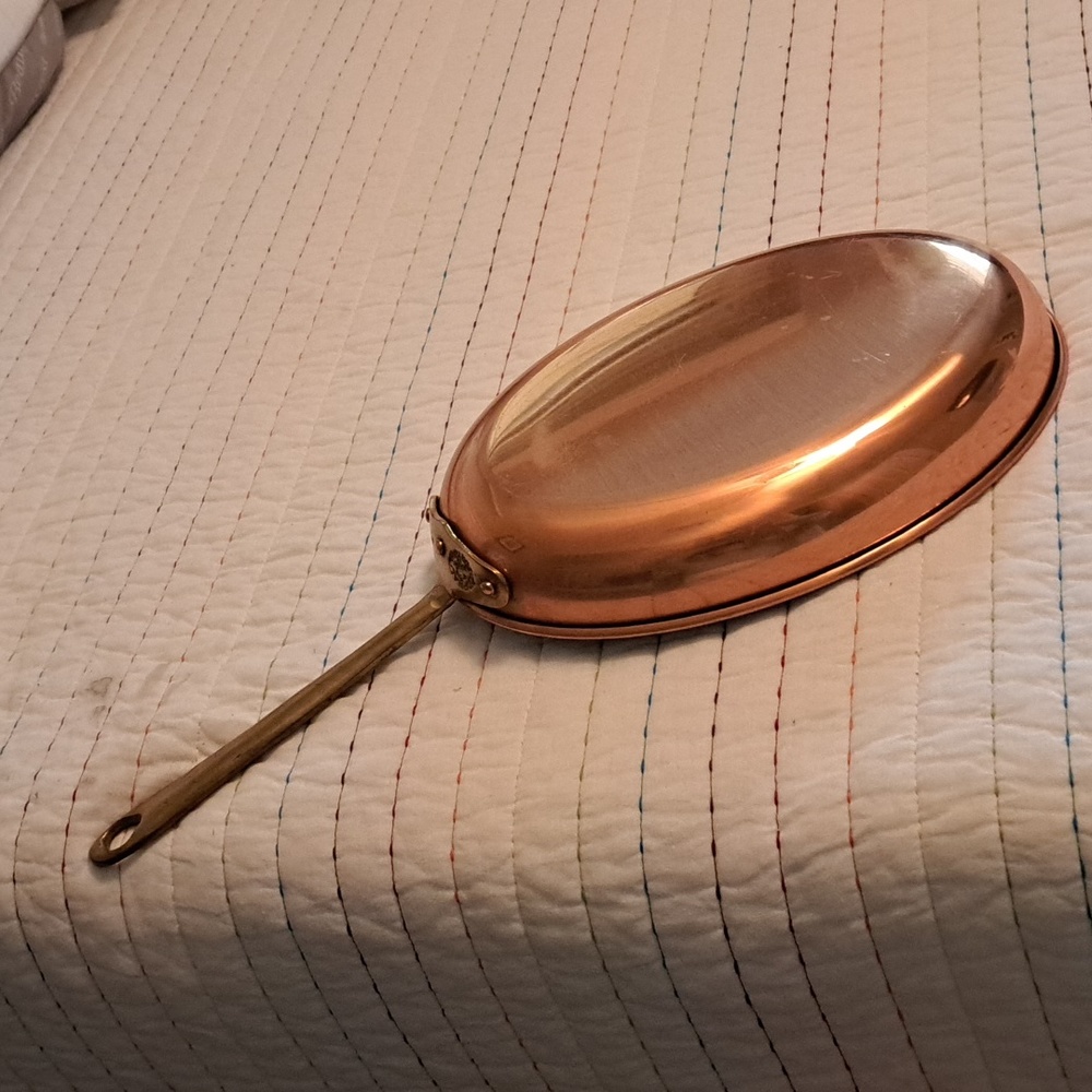 COPRAL Old Dutch Copper Stainless Long Brass Handled  Oval Skillet Sauté 16.5in